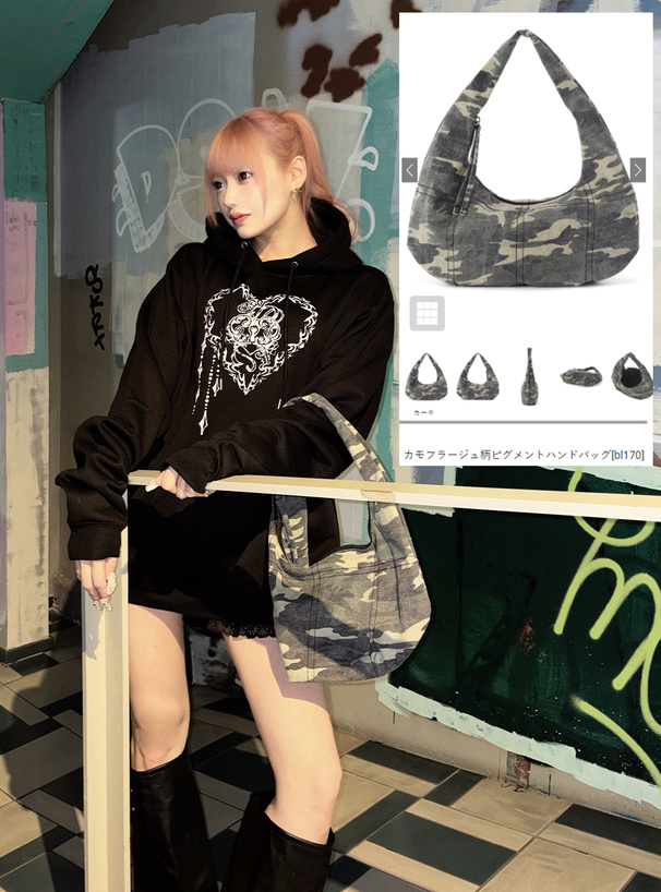 カモフラージュ柄ピグメントハンドバッグ