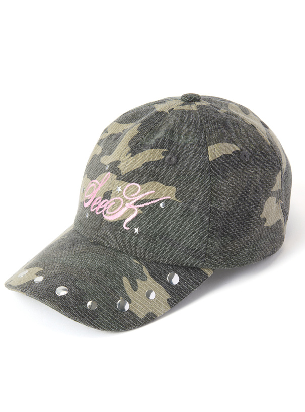 カモフラージュ柄ロゴ刺繍スタッズキャップ