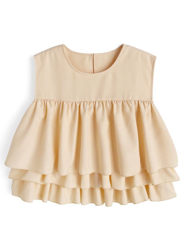 ティアードフリルノースリーブブラウス