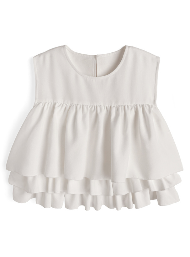 ティアードフリルノースリーブブラウス