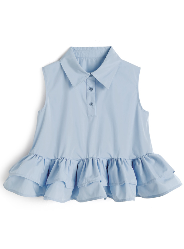 ティアードフリルノースリーブシャツトップス