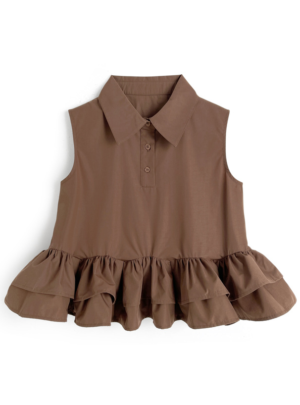 ティアードフリルノースリーブシャツトップス
