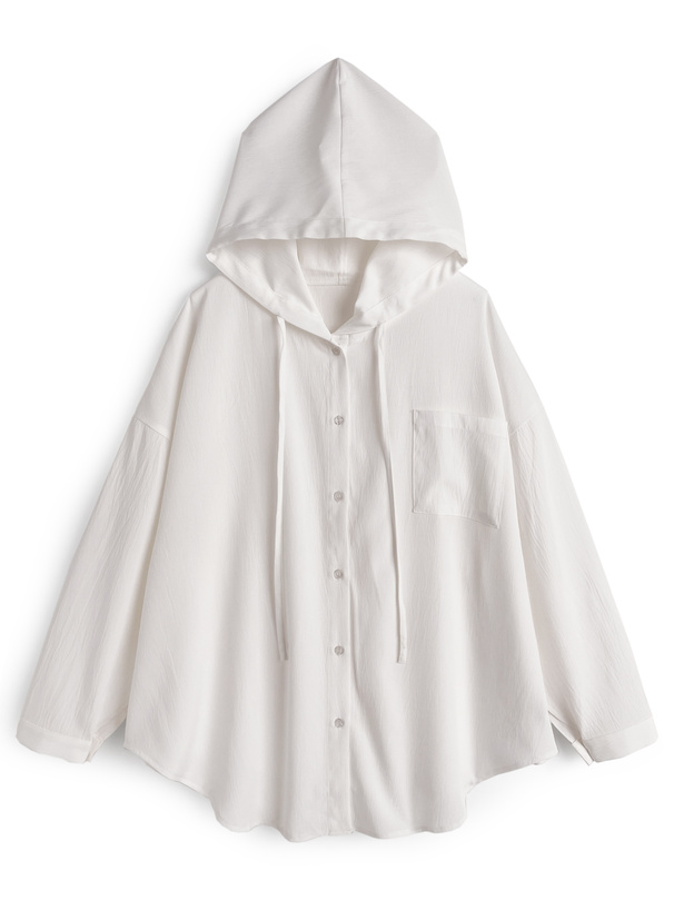 フード付きオーバーサイズシャツ