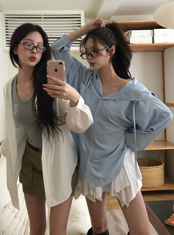 フード付きオーバーサイズシャツ