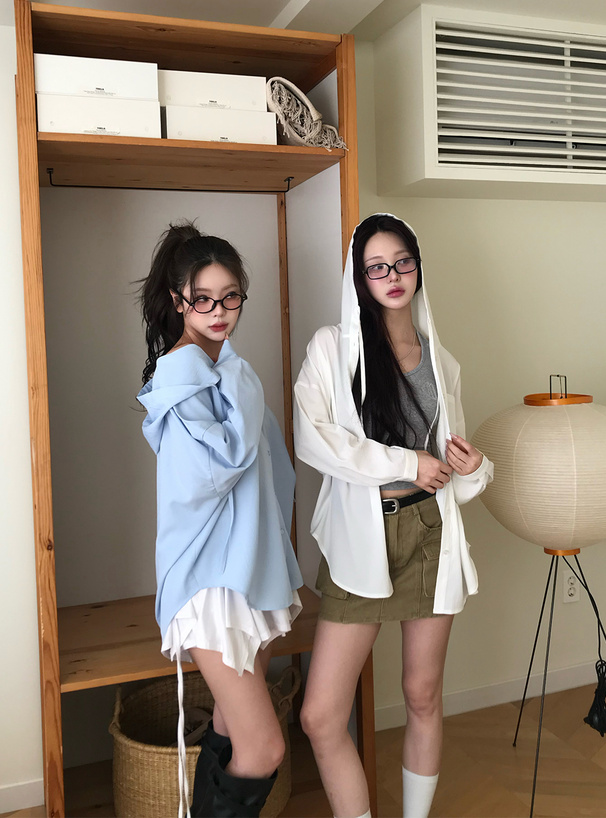 フード付きオーバーサイズシャツ