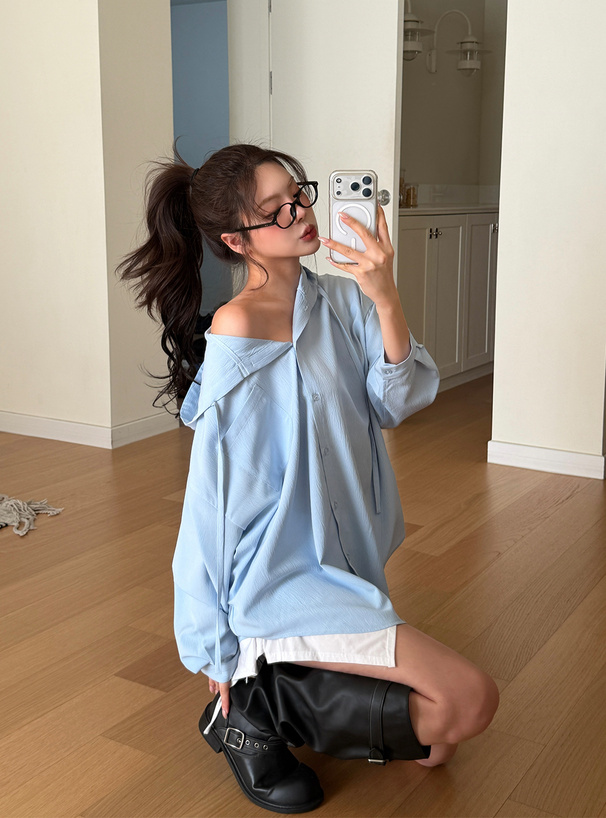 フード付きオーバーサイズシャツ