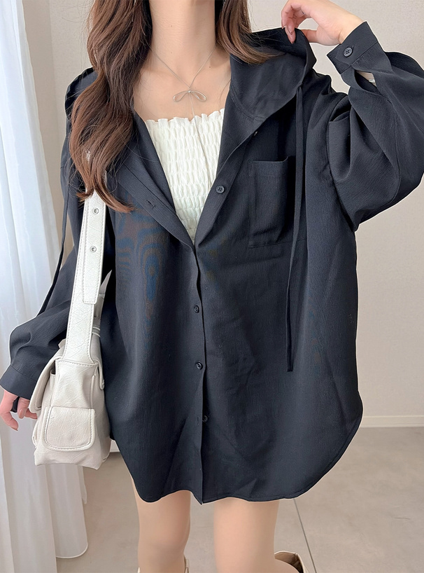 フード付きオーバーサイズシャツ