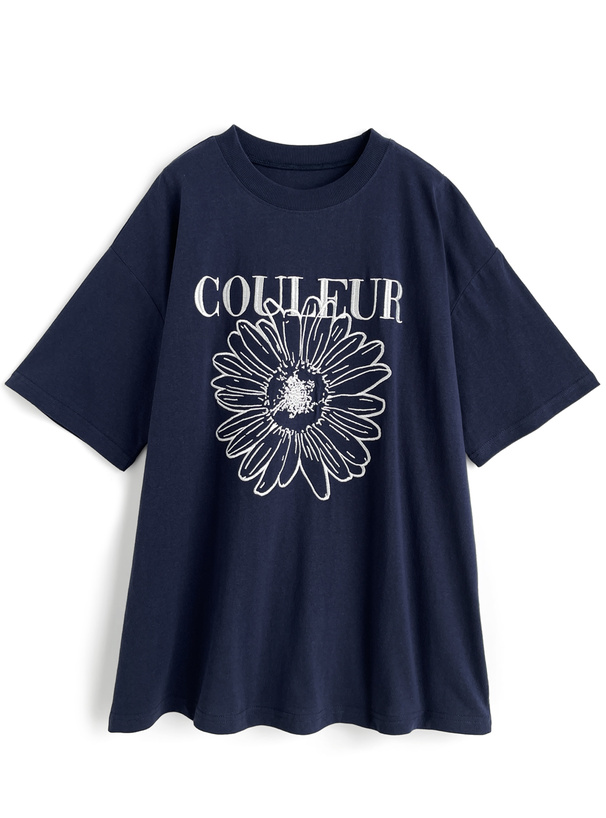 花柄刺繍ビッグTシャツ
