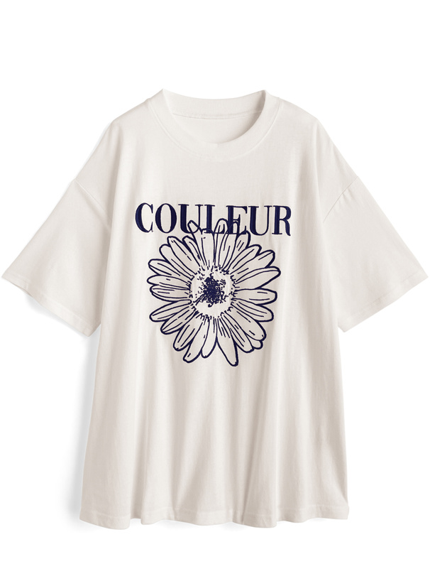 花柄刺繍ビッグTシャツ