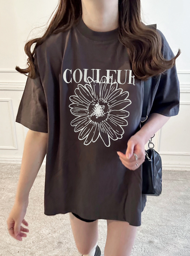 花柄刺繍ビッグTシャツ