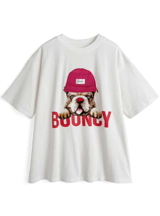 ニット帽ブルドックロゴプリントTシャツ