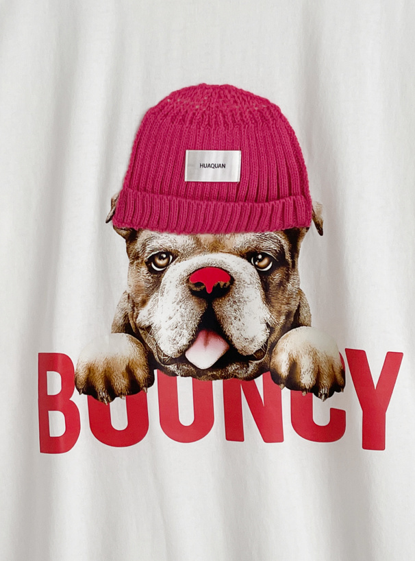 ニット帽ブルドックロゴプリントTシャツ