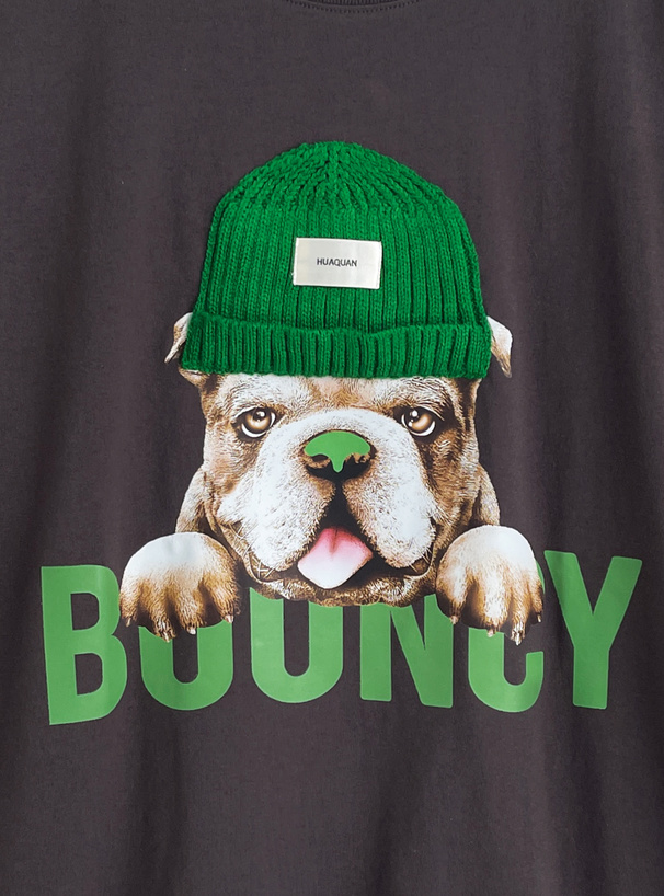ニット帽ブルドックロゴプリントTシャツ