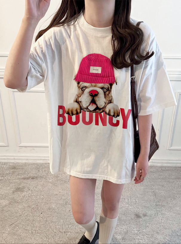 ニット帽ブルドックロゴプリントTシャツ