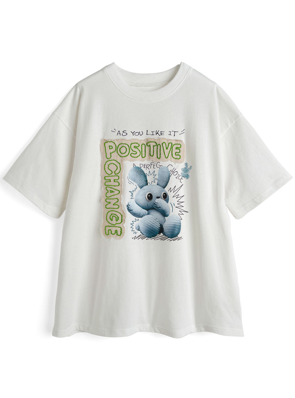 ラビットプリントロゴアップリケTシャツ