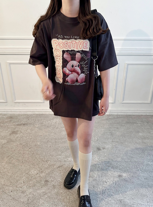 ラビットプリントロゴアップリケTシャツ