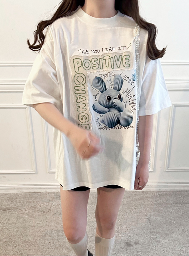 ラビットプリントロゴアップリケTシャツ