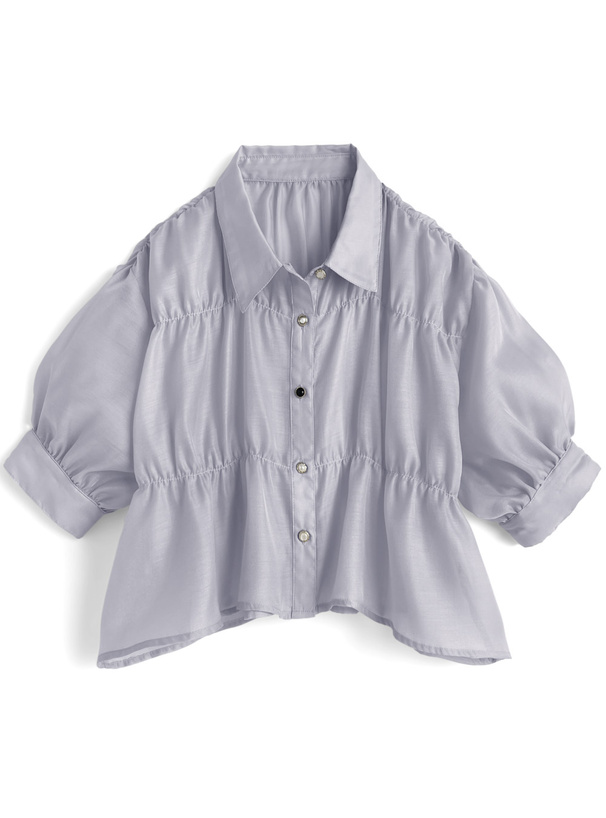 デザインボタンシャーリングシアーブラウス