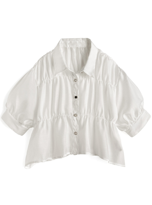 デザインボタンシャーリングシアーブラウス