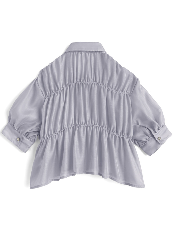 デザインボタンシャーリングシアーブラウス