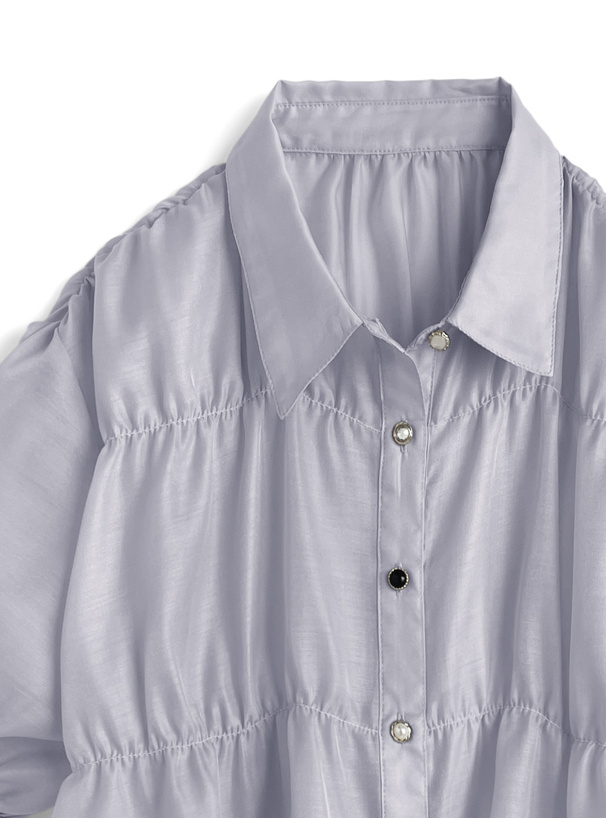 デザインボタンシャーリングシアーブラウス