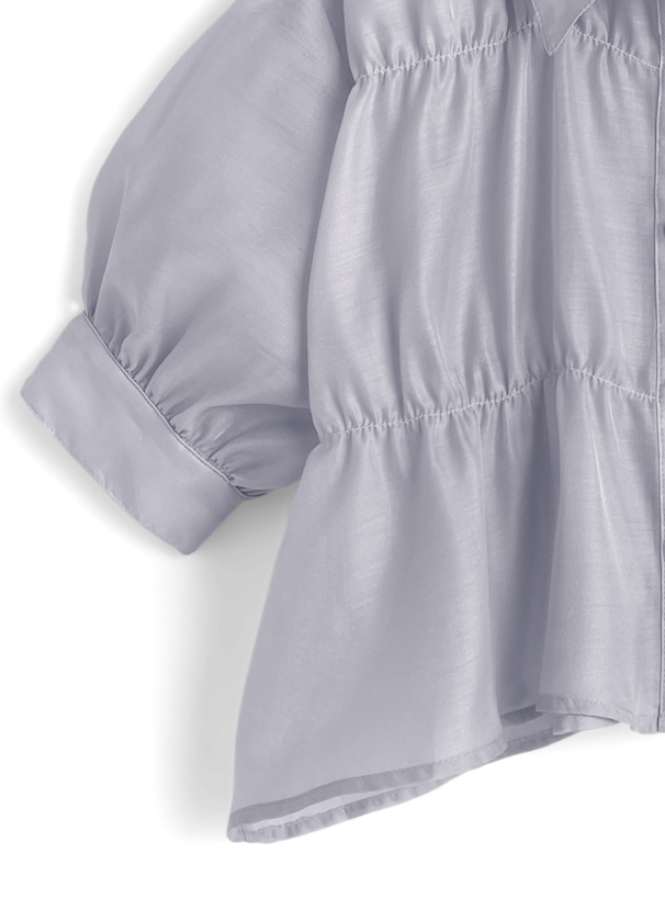 デザインボタンシャーリングシアーブラウス