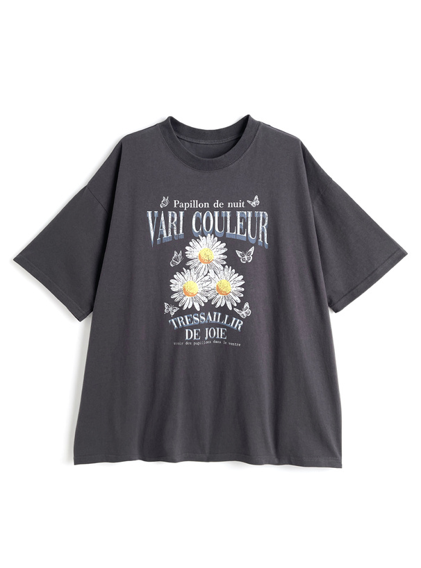 tシャツ ピクセルフラワープリントTシャツ レディース ENVYM tシャツ フラワー プリント ビックシルエット Tシャツ