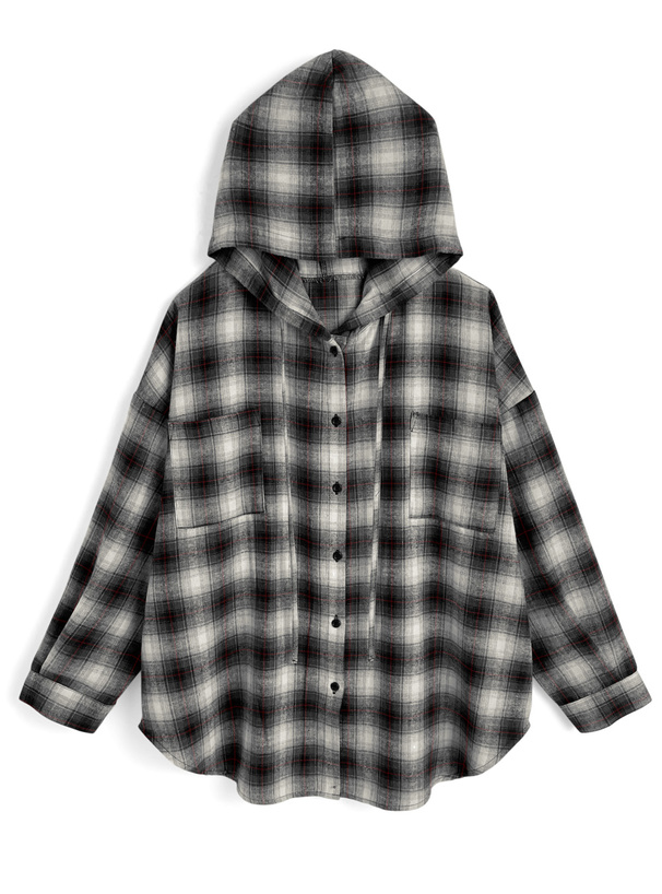 フード付きチェック柄シャツ[cc115]