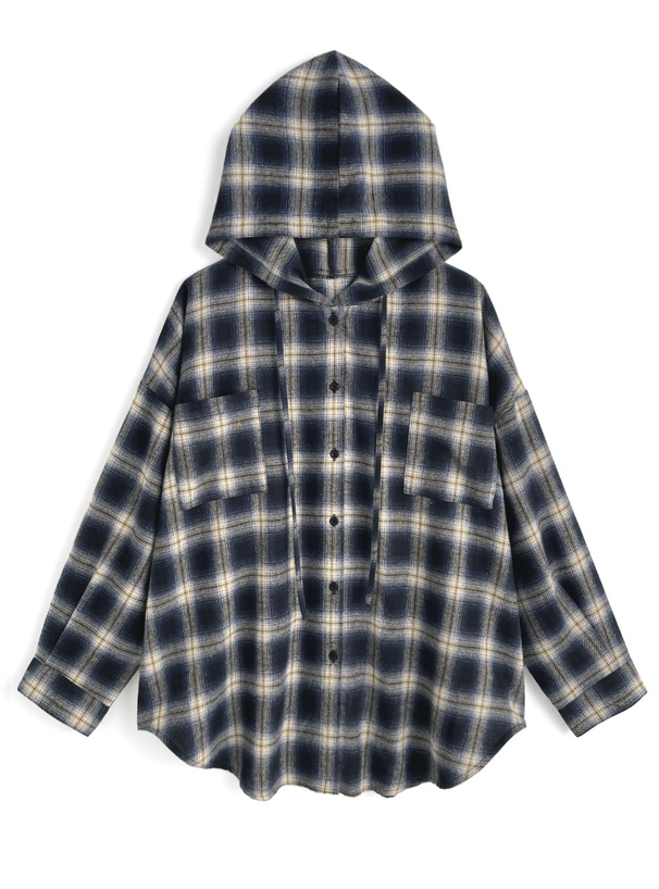 フード付きチェック柄シャツ[cc115] | レディースファッション通販の