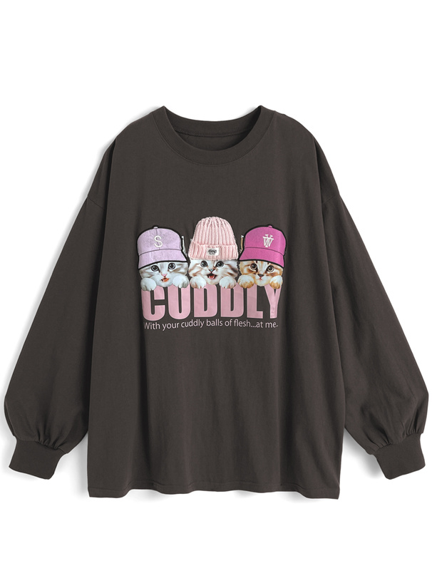 キャットプリントビッグロンT