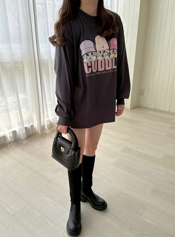 キャットプリントビッグロンT