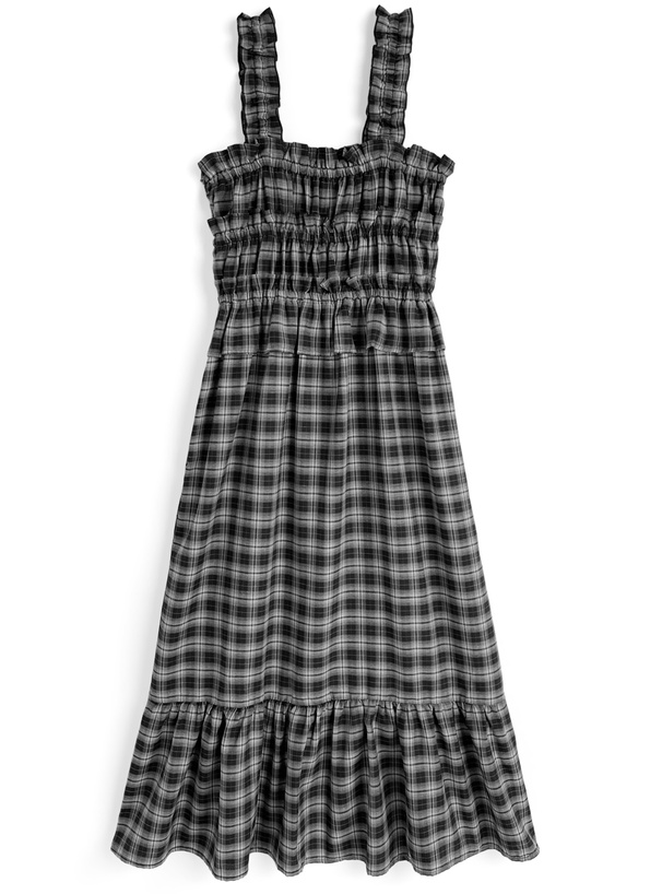 チェック柄ギャザーフリルロングワンピース[cc127]