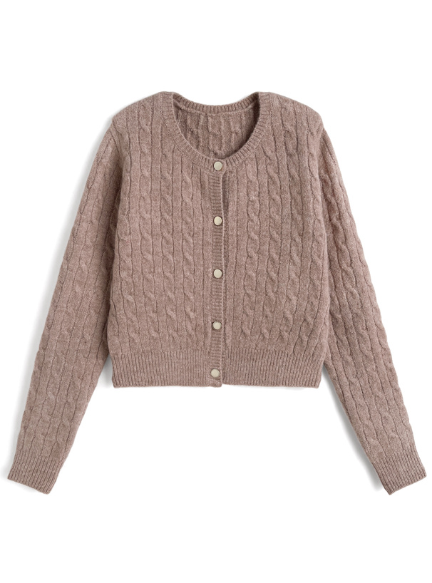 ファーティペット付きケーブル編みニットカーディガン[cc130