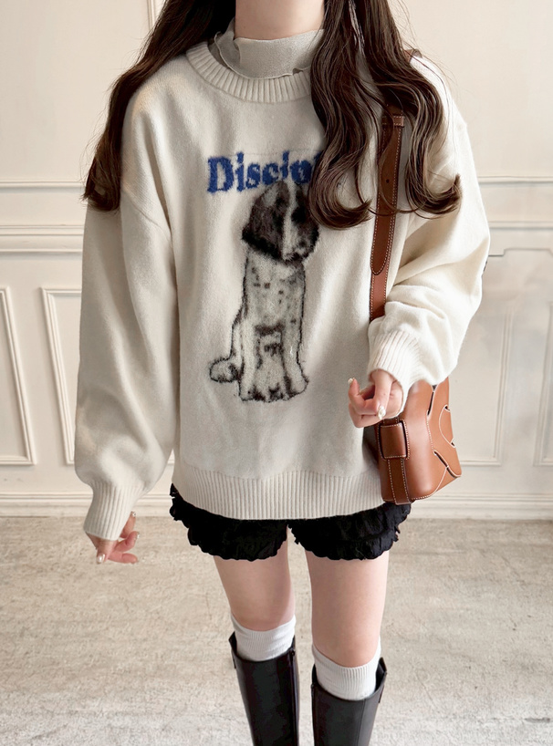 ドッグジャガードニットトップス