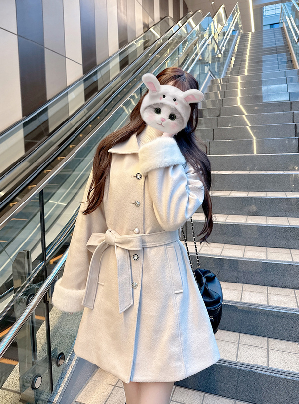 ファー・リボンベルト付きアソートボタンコート[cc134] | レディース