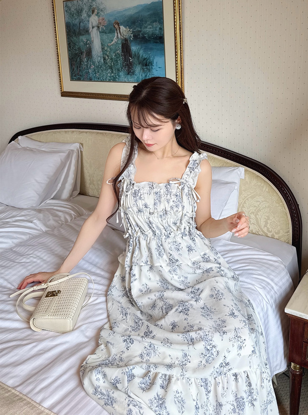 花柄フリルリボンキャミソールワンピース