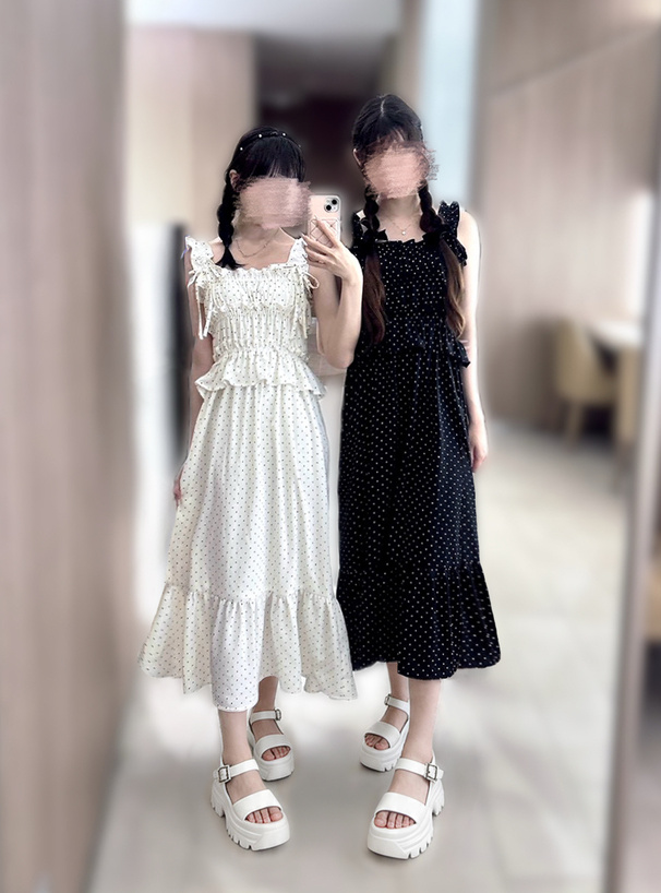 ドット柄リボンキャミソールワンピース