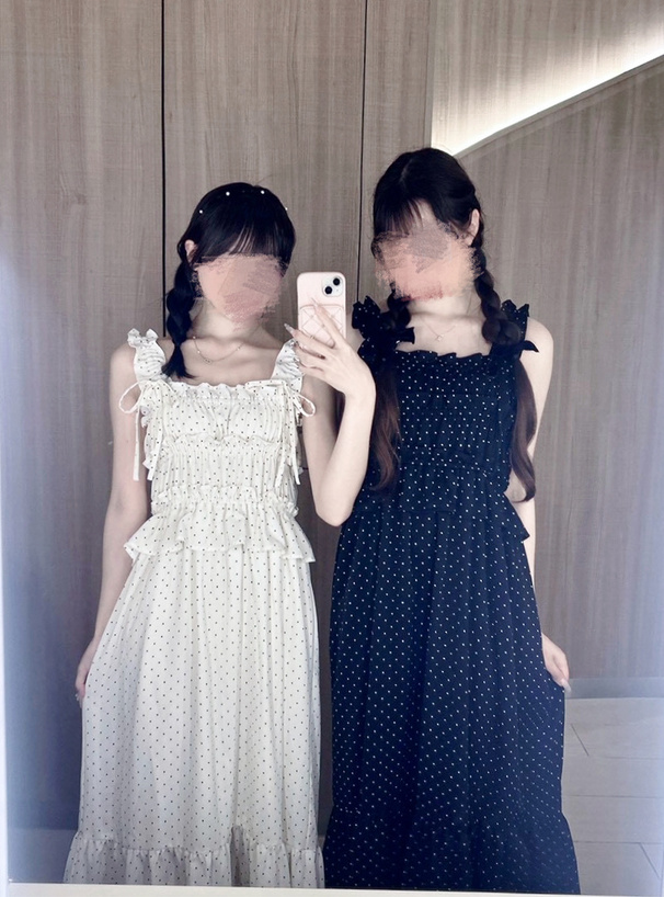 ドット柄リボンキャミソールワンピース