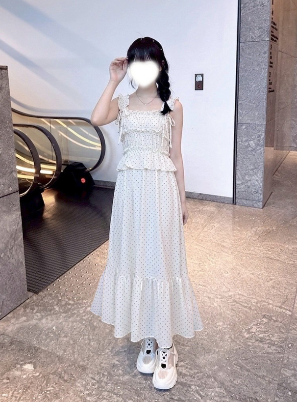 ドット柄リボンキャミソールワンピース