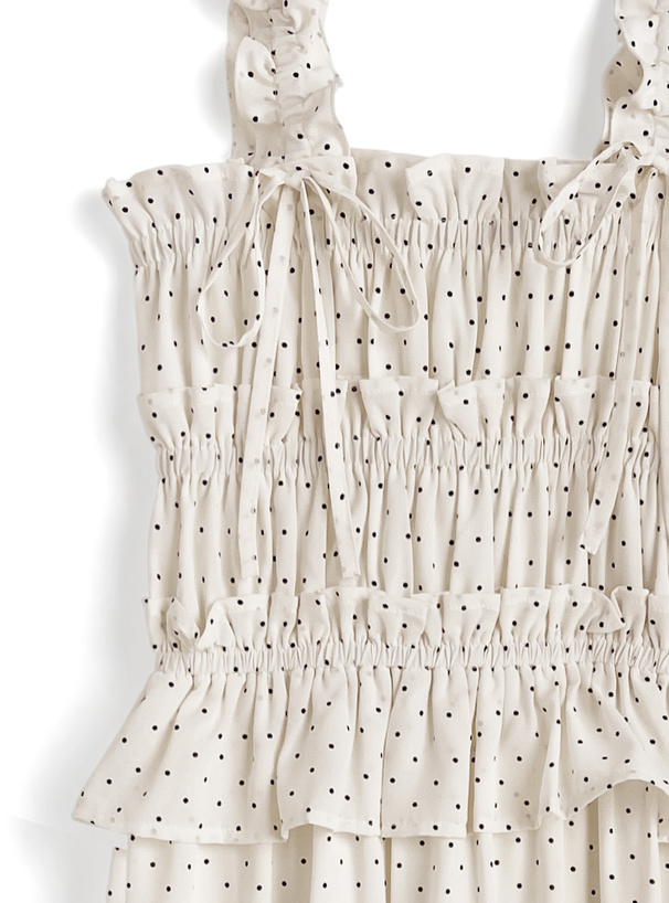 ドット柄リボンキャミソールワンピース