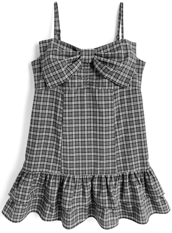 チェック柄ビッグリボンキャミソールワンピース