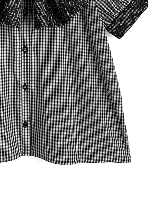 スカーフタイ付きギンガムチェック柄ブラウス