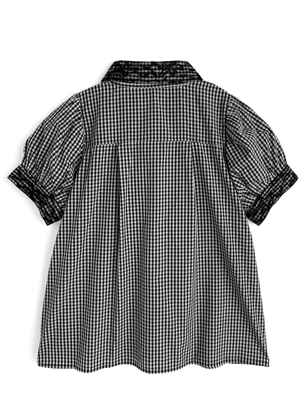 スカーフタイ付きギンガムチェック柄ブラウス