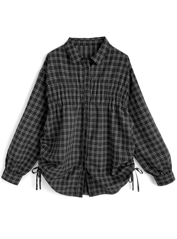 チェック柄シャーリングサイドドロストシャツ