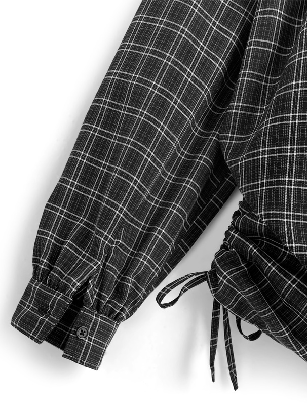 チェック柄シャーリングサイドドロストシャツ