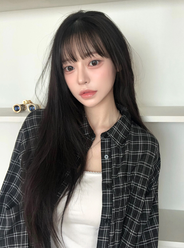 チェック柄シャーリングサイドドロストシャツ