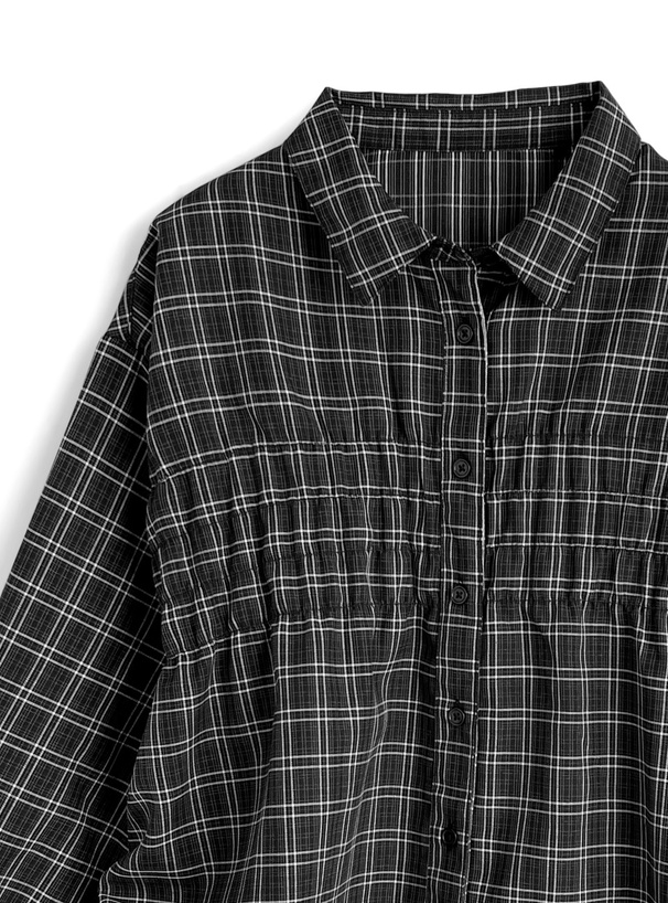 チェック柄シャーリングサイドドロストシャツ