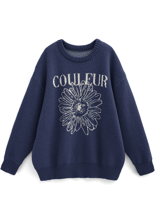 フラワーロゴオーバーサイズニットトップス[cc95] | レディース