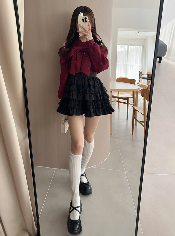 厚底クロスストラップリボンシューズ