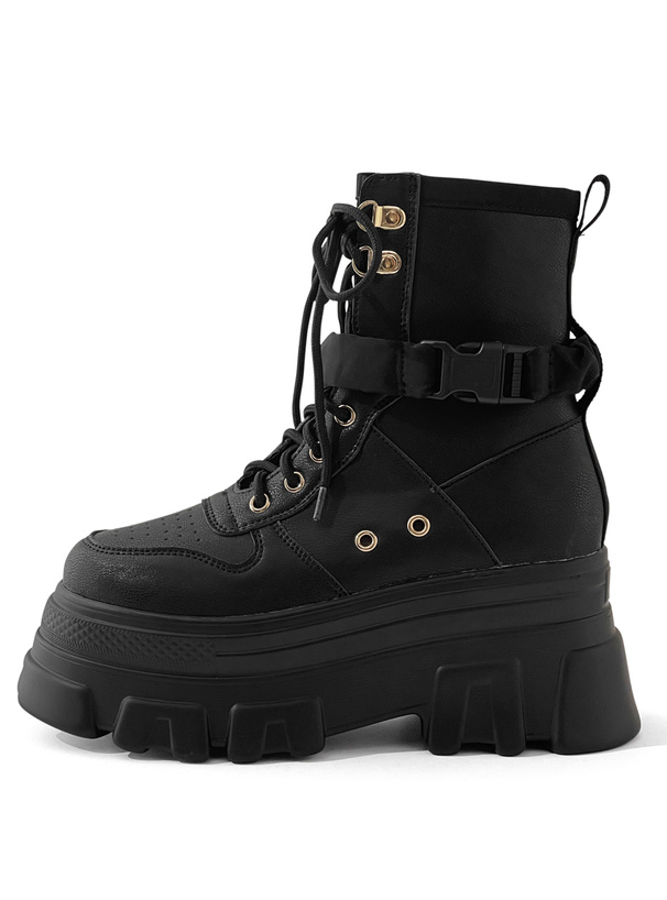 2Wayストラップ付き厚底レースアップショートブーツ